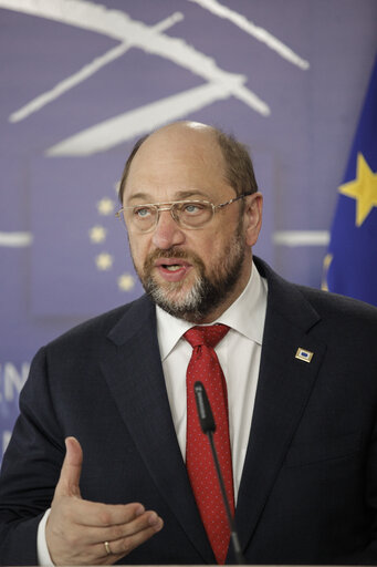 Foto 8: Press point with Martin SCHULZ - EP President on the 'banking union'