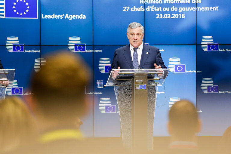 Foto 11: Press conference by Antonio TAJANI, President of the EP on the Informal meeting of the 27 heads of state or government