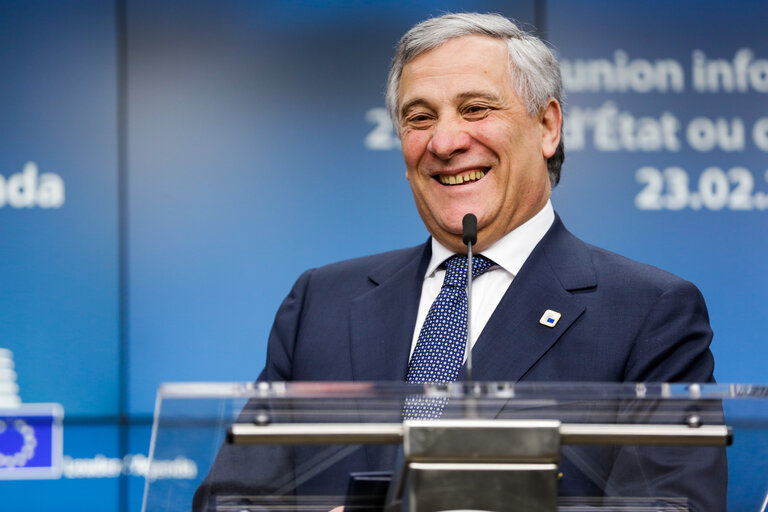 Press conference by Antonio TAJANI, President of the EP on the Informal meeting of the 27 heads of state or government