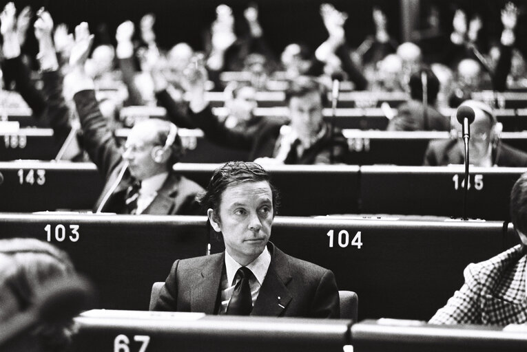 The MEP Andre DAMSEAUX during a session in the hemicycle of Strasbourg in November 1979.