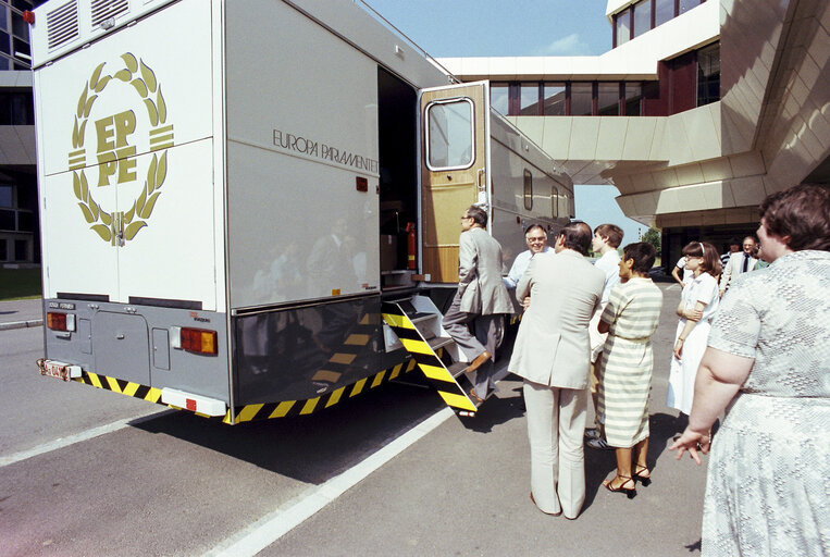 Arrival and inauguration of a new Audiovisual van at the EP in Strasbourg. (Exact date unknown)