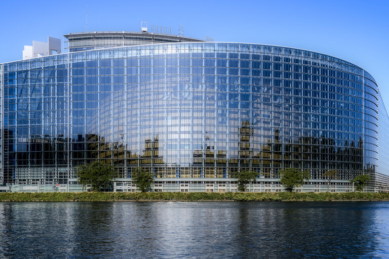 The European Parliament in Strasbourg - The LOW building seen from the Ill river