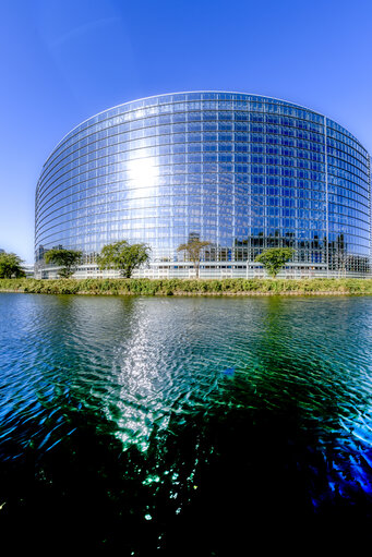 The European Parliament in Strasbourg - The LOW building seen from the Ill river