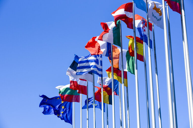 Photo 3: Flags waving in front of the European Parliament in Strasbourg