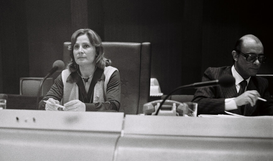 The Vice President Danielle de MARCH during a session in Strasbourg in March 1980.