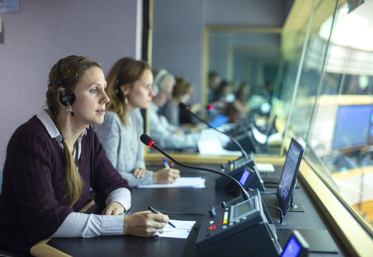 Suriet 3: Interpreter in action at the EP in Brussels during plenary session