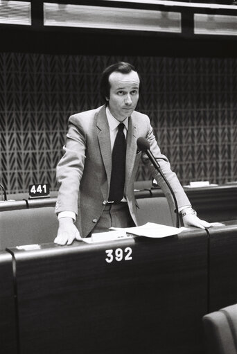 The MEP Roger-Gerard SCHWARTZENBERG during a session in Strasbourg in March 1980.