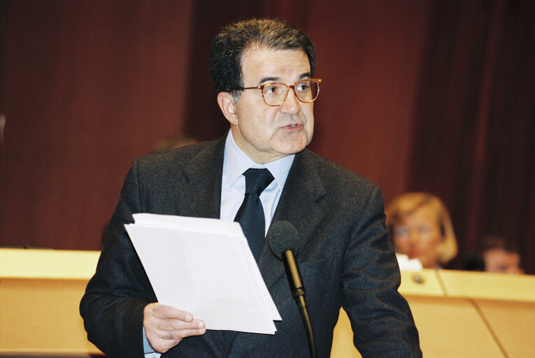 Declaration of the new EC would-be President Romano PRODI during a plenary session in Strasbourg