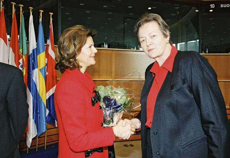 Visit of Queen Silvia of Sweden at the European Parliament in Brussels