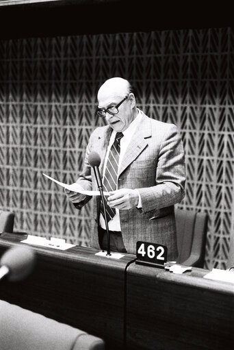 The MEP Pino ROMUALDI during a session in Strasbourg on May 1980.