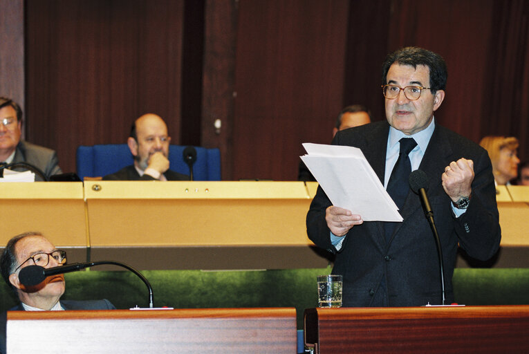 Declaration of the new EC would-be President Romano PRODI during a plenary session in Strasbourg