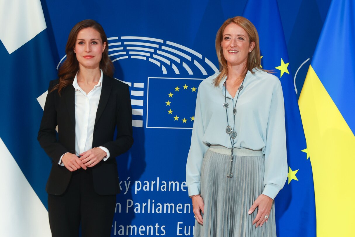 Roberta METSOLA, EP President welcomes Sanna MARIN, Finnish Prime Minister