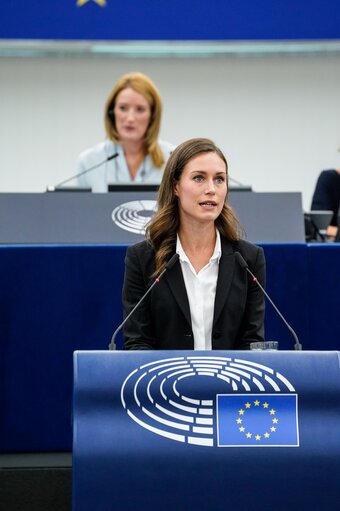 Foto 46: EP Plenary session - This is Europe- Debate with Sanna MARIN, Prime Minister of Finland