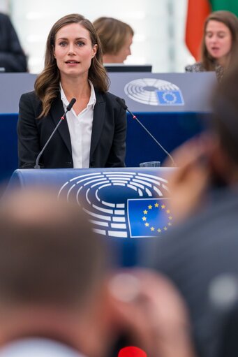 Fotografi 14: EP Plenary session.-  This is Europe- Debate with Sanna MARIN, Prime Minister of Finland