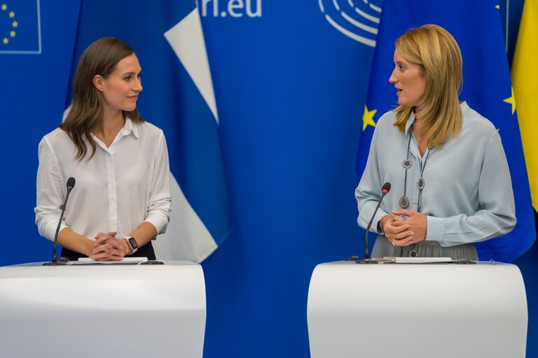 Valokuva 21: Joint press conference by Roberta METSOLA, EP President and by Sanna MARIN, Finnish Prime Minister