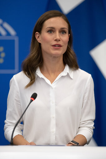 Valokuva 23: Joint press conference by Roberta METSOLA, EP President and by Sanna MARIN, Finnish Prime Minister