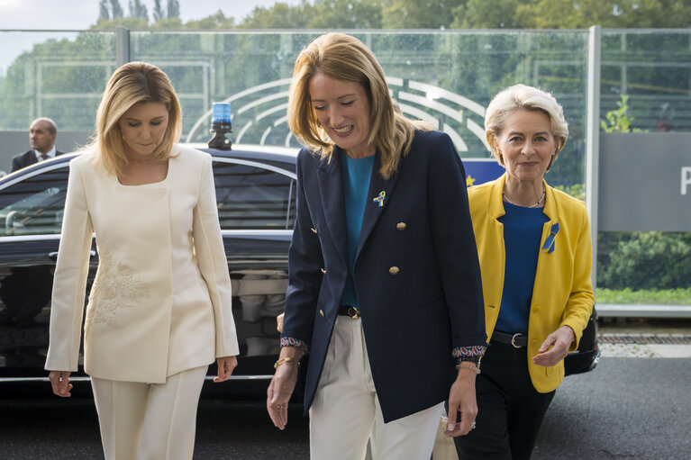 Roberta METSOLA meets with Olena Zelenska, Ukrainian First Lady and Ursula VON DER LEYEN, EC President