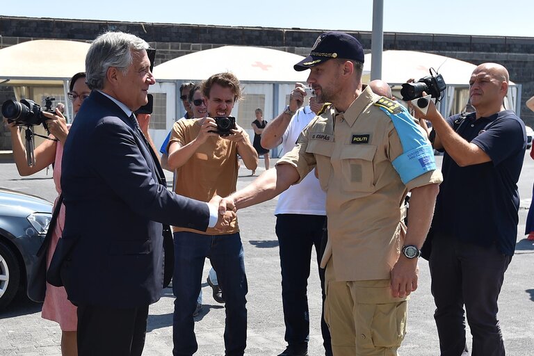 Photo 36 : Official visit of the President of the European Parliament to Italy. ITALY, Catania - Antonio TAJANI - EP President visiting Catania and Pozzallo, on Friday, August 25 2017  AFP PHOTO/GIOVANNI ISOLINO