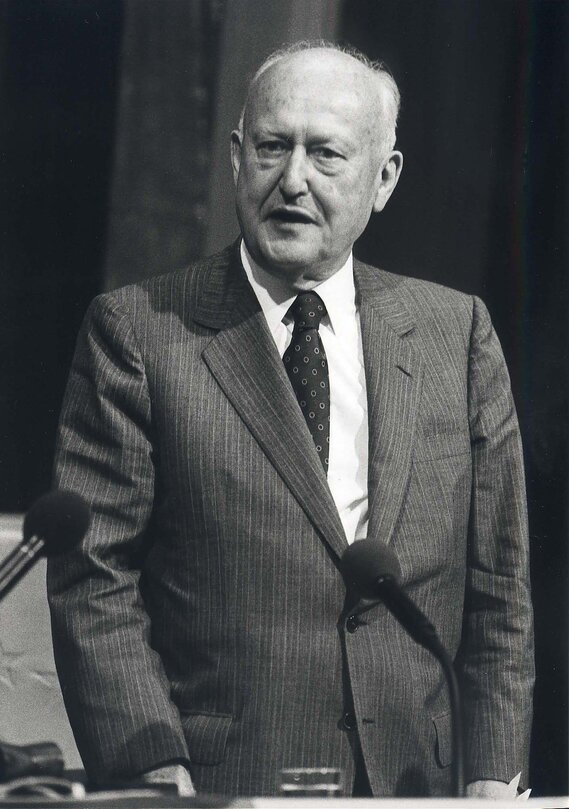 Portrait of Pierre PFLIMLIN, EP President from 24/07/1984 to 19/01/1987 and MEP during the 1st and 2nd Parliamentary Terms (1979-1989)