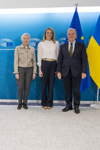 Roberta METSOLA, EP President meets with Claire BAZY MALAURIE, President, Michael FRENDO, Vice-President of the Venice Commission .