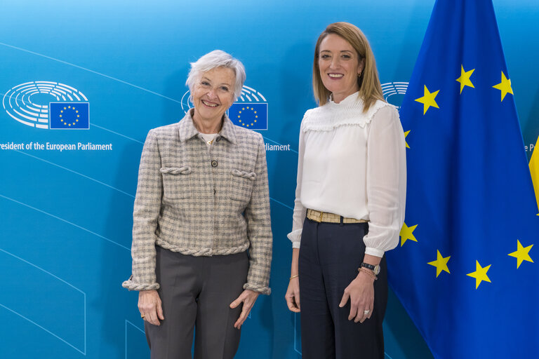 Roberta METSOLA, EP President meets with Claire BAZY MALAURIE, President, Michael FRENDO, Vice-President of the Venice Commission .