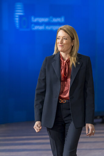 Fotografia 7: European Council - Arrival of Roberta METSOLA, EP President