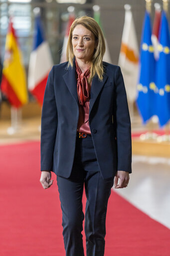 Photo 3: European Council - Arrival of Roberta METSOLA, EP President