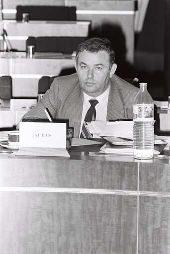 Member of the Knesset Eliezer KULAS during a meeting of the European Parliament's Delegation for relations with Israel in Strasbourg, December 12, 1983.