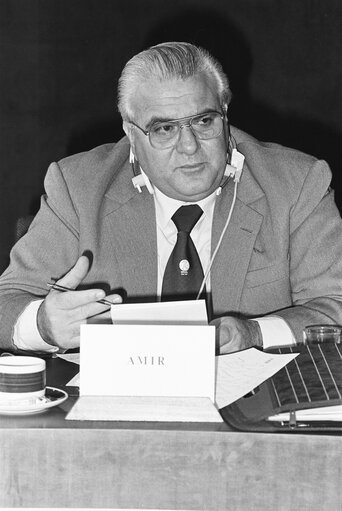 Member of the Knesset Jacques AMIR during a meeting of the European Parliament's Delegation for relations with Israel in Strasbourg, December 12, 1983.