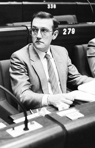 The MEP Brian KEY during a session in Strasbourg in December 1983.