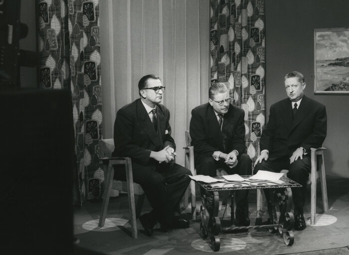 Henri ROCHEREAU during a television interview, in Strasbourg, France, January 13, 1959.