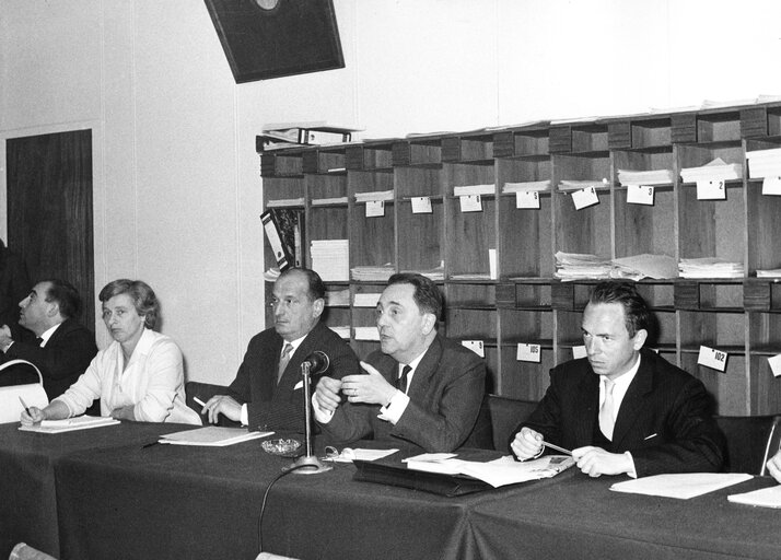 Eugene SCHAUS during a press Conference in Strasbourg, France, June 29 1960.