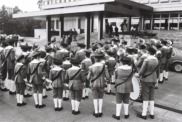 Photo 3: A brass band plays in front of the Schuman building in Luxembourg, September 1978.