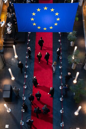 Photo 21: Roberta METSOLA, EP President welcomes of Emmanuel MACRON, President of the French Republic