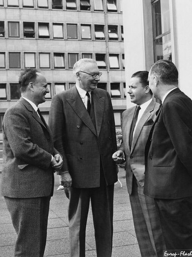 Photo 2 : René PLEVEN, Paul REYNAUD, Gaston THORN during a session in Strasbourg, France, May 13, 1964.