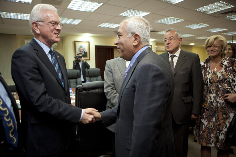 Photo 1: EP members pay a visit to the Qalandia checkpoint near the West Bank city of Ramallah and at the Palestinian Authority's Prime Minister Office
