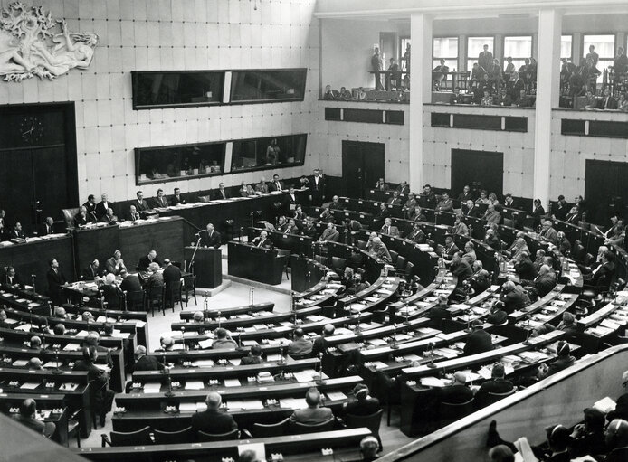 General view of the hemicycle during a plenary session at the European Parliament in Strasbourg, France, June 17, 1965