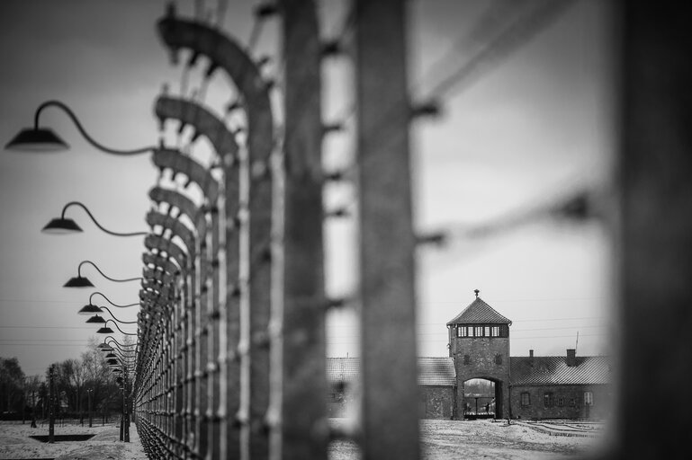 Photo 46 : Illustrative photo of the Auschwitz-Birkenau Memorial and Museum, a former German Nazi concentration and extermination camp, in Poland on January 18, 2022.