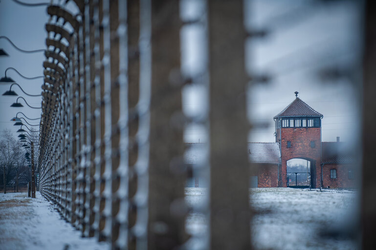 Photo 45 : Illustrative photo of the Auschwitz-Birkenau Memorial and Museum, a former German Nazi concentration and extermination camp, in Poland on January 18, 2022.