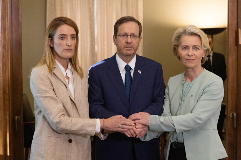 Fotogrāfija 4: Official visit by Roberta METSOLA, EP President to Israel: Meeting with Isaac HERZOG, President of Israel