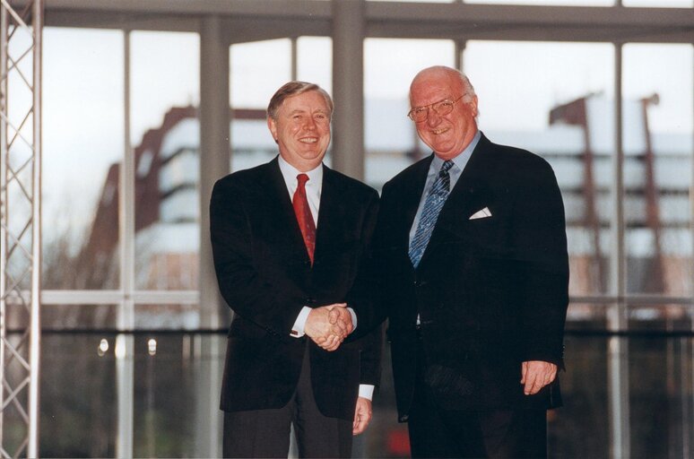 Pat Cox, former president of the European Parliament and Lord Russell Johnston, former president of the Parliamentary Assembly of the Council of Europe in Strasbourg in 2001