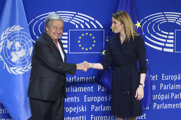 Photo 11: Roberta METSOLA, EP President meets withAntónio GUTERRES, Secretary General of the United Nations (UN)