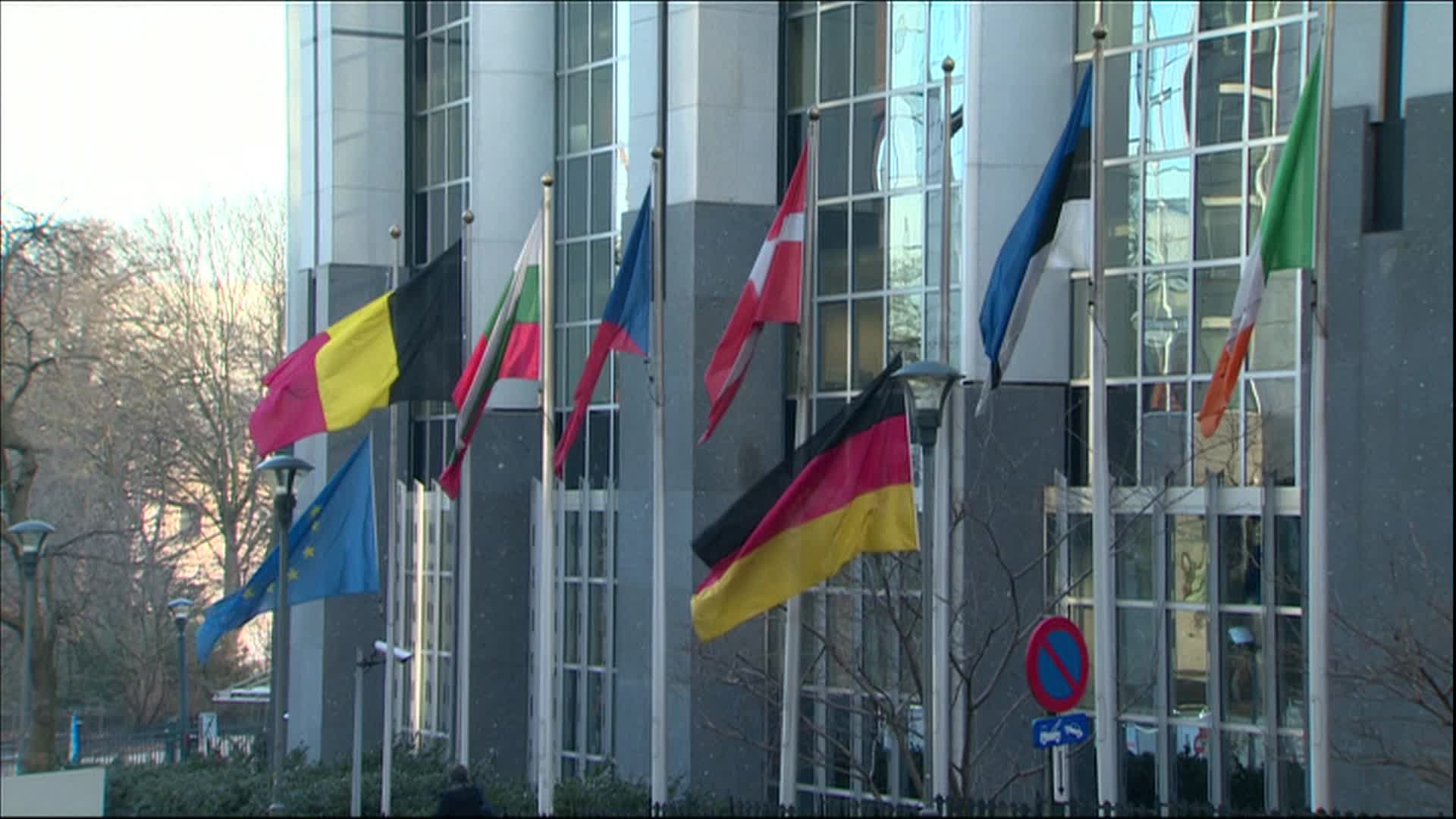 German and European flags at half-mast at the European Parliament following the truck crashes into Christmas market in Berlin (19/12)