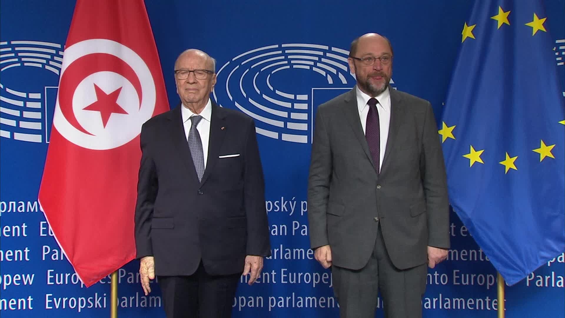 Martin SCHULZ, EP President meets with Béji CAID ESSEBSI, President of Tunisia: arrival and roundtable