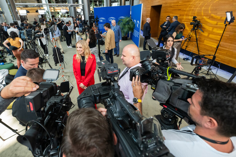 Illustration of journalists working around the Plenary chamber