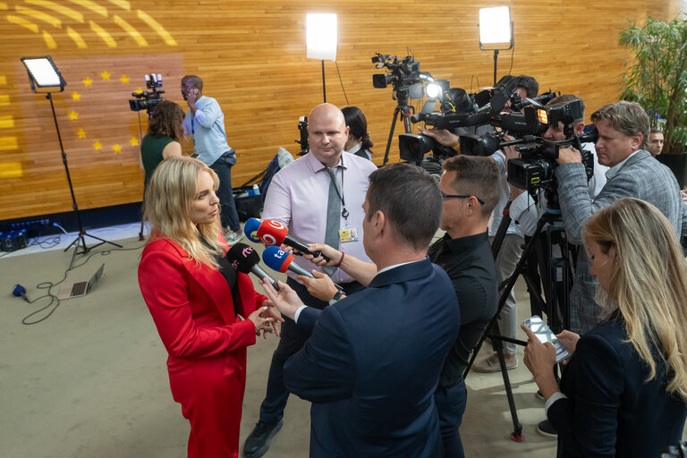 Illustration of journalists working around the Plenary chamber