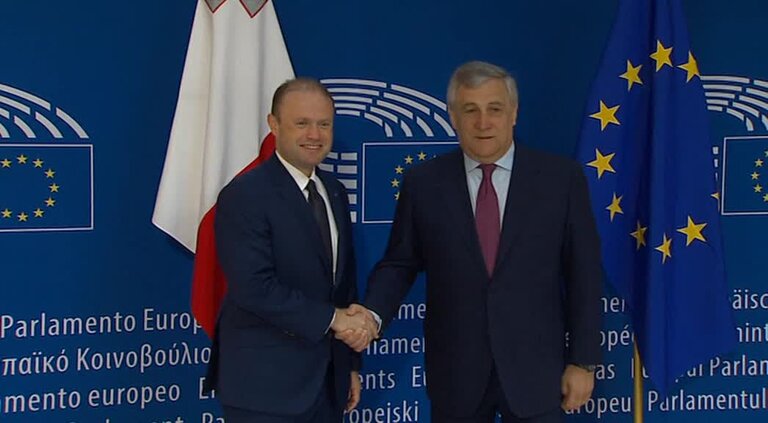 Antonio TAJANI, EP President meets with Josef MUSCAT, Maltese Prime Minister: arrival and roundtable