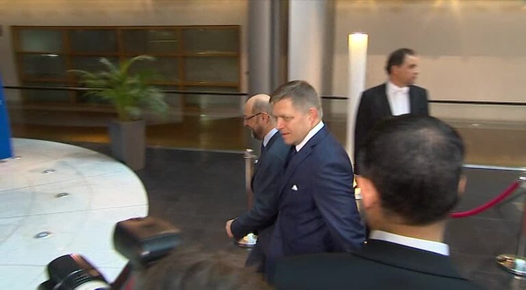 Martin SCHULZ, EP President meets with Robert FICO, Slovak Prime Minister: arrival and welcome