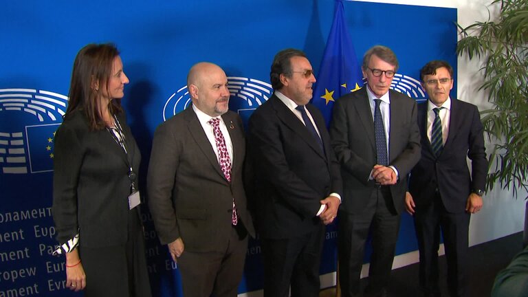 David SASSOLI, EP President meets with Carballeda Piñeiro and Durán López, President and Vice-President of the ONCE Social group: arrivals and roundtable