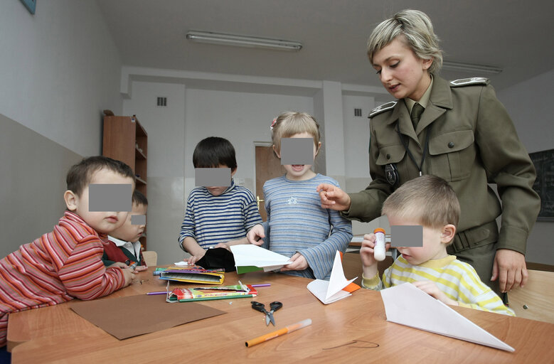 Photo 33: European Parliament members visit a refugee center in Biala Podlaska, Poland, April 2, 2008....